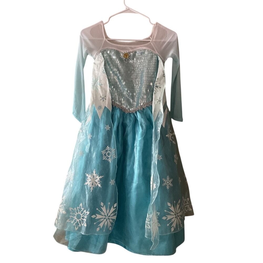 Disney Store Elsa Frozen Costume Dress Girls Size 7/8 Blue Sequin Snowflake